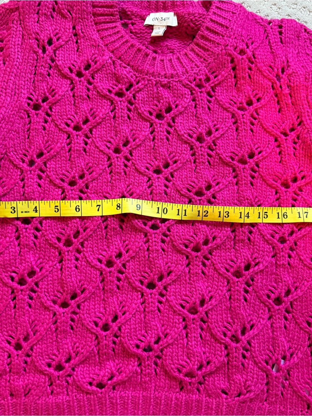 Open-Knit Crewneck Sweater in Bright Fuchsia - Picture 4 of 4